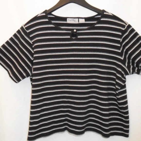 Coral Bay Black and White Striped Shirt Plus Sz 1X - Picture 1 of 4